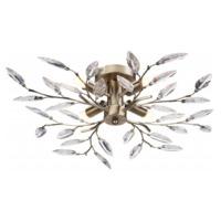Modern Willow 4 Light Semi Flush Antique Brass Ceiling Light with Clear Leaves