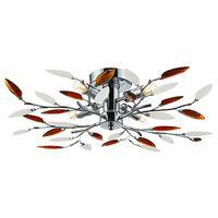 Modern Willow 4 Light Ceiling Light with Clear & Amber Leaves