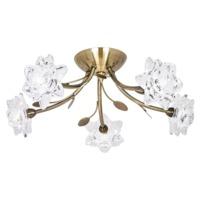 Modern Antique Brass Ceiling Light with Floral Clear Glass Shades
