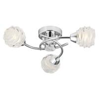 Modern Halogen 3 Arm Chrome Ceiling Light with Ribbed Glass Shades