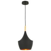 Modern Black Pendant Light with Golden Inner Shade and Wooden Top