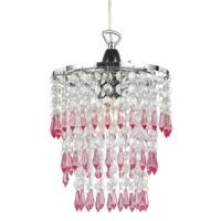 Modern Pendant Lighting Shade with Pink/Clear Acrylic Droplets and Beads