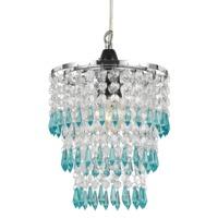 Modern Pendant Lighting Shade with Teal/Clear Acrylic Droplets and Beads