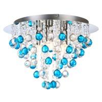 Modern Chrome Chandelier Ceiling Light with Clear and Teal Acrylic Spheres