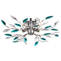 Modern Semi Flush Chrome Ceiling Light with Clear and Teal Acrylic Leaves