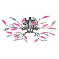 Modern Semi Flush Chrome Ceiling Light with Clear and Pink Acrylic Leaves