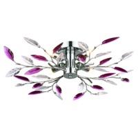 Modern Semi Flush Chrome Ceiling Light with Clear and Purple Acrylic Leaves