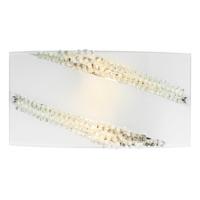 Modern Frosted White Glass Wall Light with Rows of Crystal Beads