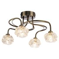 Modern Ceiling Lighting Fitting in Antique Brass with Transparent Glass Heads
