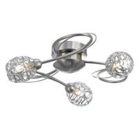 Modern Satin Nickel Ceiling Light Fitting with Wire Mesh and Crystal Shades