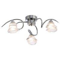 Modern Ceiling Light Fitting in Shiny Chrome with Floral Glass Shades