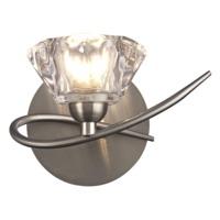 modern switched wall light in satin chrome with moulded transparent gl ...