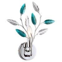 Modern Polished Chrome Wall Light with Clear and Teal Acrylic Leaves