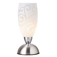 Modern Satin Chrome and Floral Glass Touch Dimmable Lamp