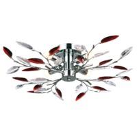 Modern Semi Flush Chrome Ceiling Light with Clear and Red Acrylic Leaves