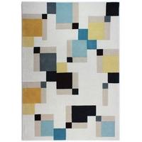 Modern Blue & Ochre Yellow Geometric Wool Rug - Illusion 80x150