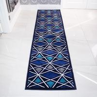 modern indigo blue white geometric rug sardinia 63x240cm