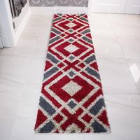 modern red grey geometric shaggy runner rug bergen