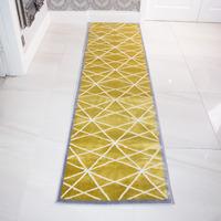 Modern Ochre Yellow & Grey Geometric Rug 63x240cm