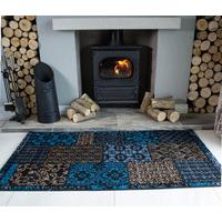 modern teal blue patchwork rug bombay