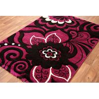 Modern Flower Violet Plum and Pink Carved Rug T140 Violet 80x150cm