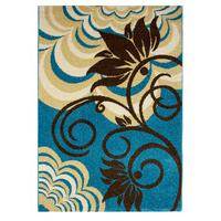 Modern Colourfast Aqua & Beige Floral Mat 1705 - Montego 150cmx210cm (4ft 11\