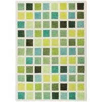 Modern Green & Cream Geometric Wool Rug - Illusion 120x170