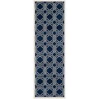 Modern Moroccan Tiles Navy Blue Rugs - Safavieh 68x213