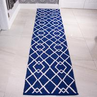 Modern Blue & Ivory 100% Cotton Flatweave Runner Rug - Colwyn