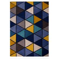 Modern Geometric Diamonds Teal & Ochre Wool Rug - Meraki 160x230