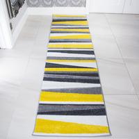 Modern Yellow & Grey Striped Runner Rug - Rio 63x240cm