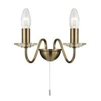 Monarch 2 Lamp Antique Brass Wall Light With Clear Glass Sconces