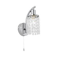 Modern 1 Light Crystal Wall Light in Chrome with Pull Switch