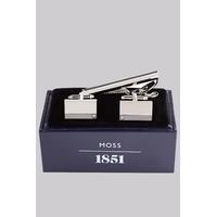 Moss 1851 Silver and Gunmetal Diamante Cufflink and Tie Bar Set