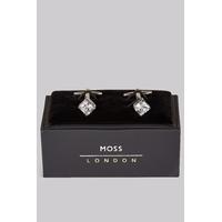 Moss London Silver Square Diamante Cufflinks