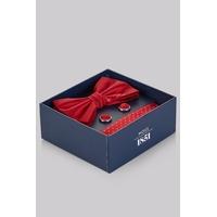 moss 1851 red silk bow tie pocket square and cufflink set