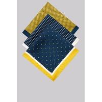 Moss 1851 Yellow & Navy 3 Pack Pocket Square Gift Set