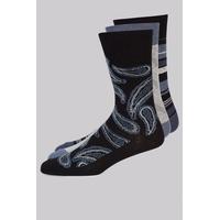 Moss 1851 Black & White 3 Pack Paisley Socks