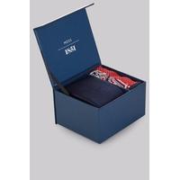 moss 1851 navy and red tie and 4 way pocket square gift set