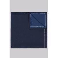 Moss London Navy Stitch Border Pocket Square