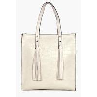 mock croc shopper day bag beige