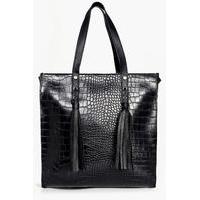 Mock Croc Shopper Day Bag - black