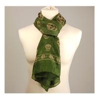 moss green silk scarf with taupe skull print