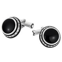 Montblanc Platinum Plated Round Onyx Cufflinks 104497