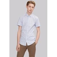 Moss London Extra Slim Fit Sky Short Sleeve Leaf Print Casual Shirt