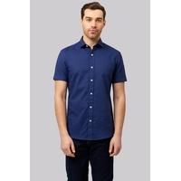 moss 1851 slim fit navy linen short sleeve casual shirt