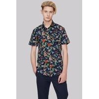 moss london extra slim fit short sleeve paradise print casual shirt