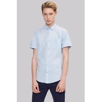 moss london extra slim fit sky linen short sleeve casual shirt