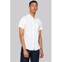 moss london extra slim fit white linen short sleeve casual shirt