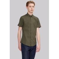 moss london extra slim fit khaki linen short sleeve casual shirt